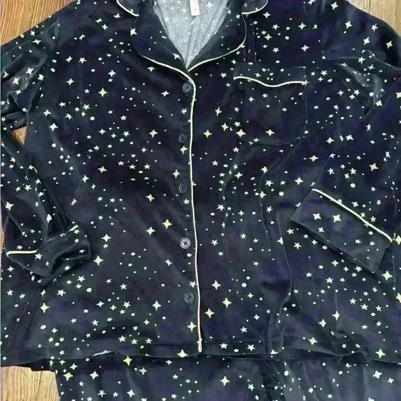 Joyspun Velour Stretch Plus Size Pj Set NWOT Sz 2z Navy Celestial Long Sleeve - Picture 5 of 8